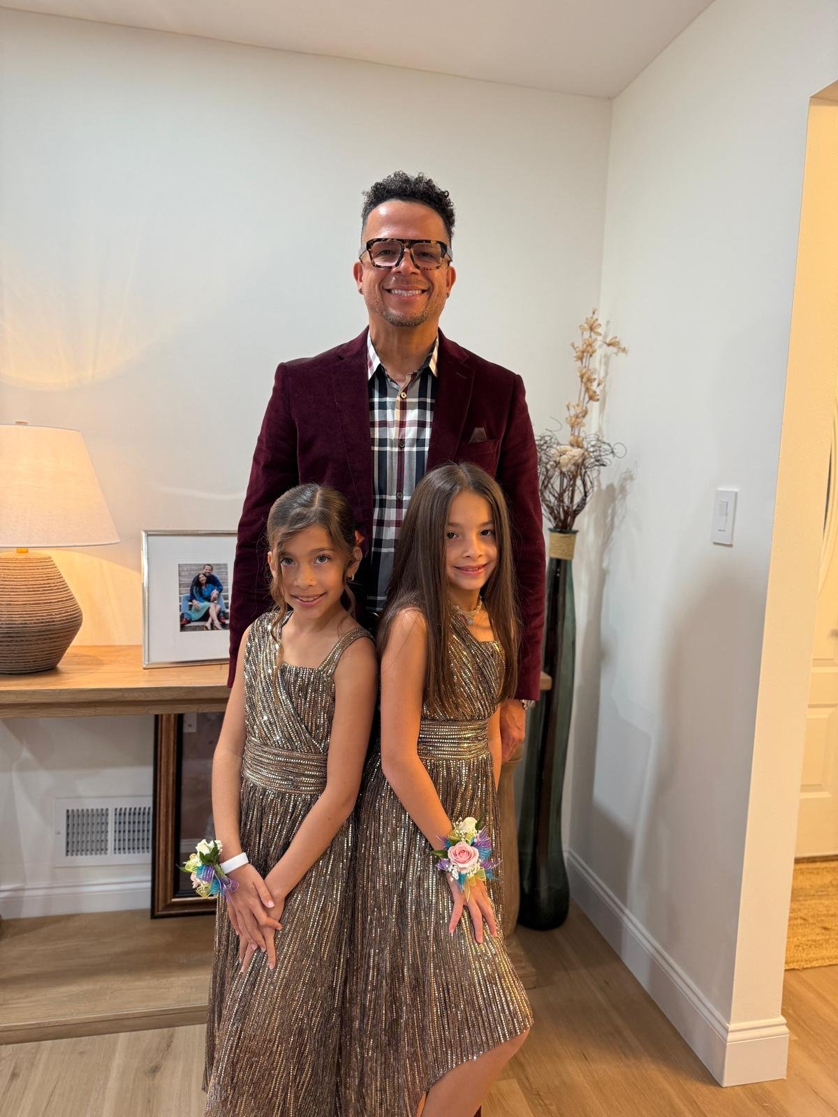 Bobby with Charlie and JoJo dressed up for the Daddy Daughter Dance